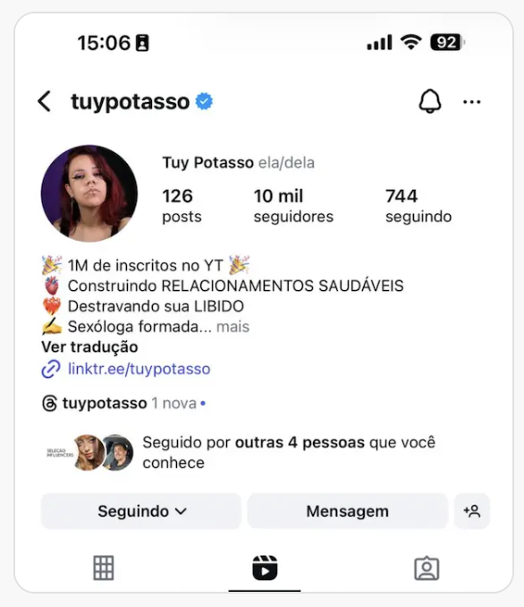Perfil de Tuy Potasso no Instagram: De 0 pra 10 mil seguidores